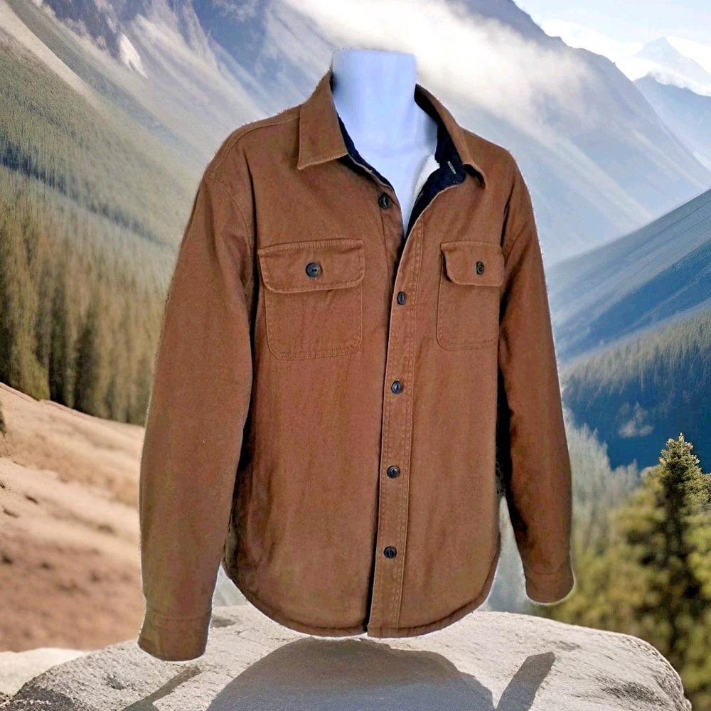 JACHS New York Shacket XL Brown Sherpa Lined Button Front Elbow Patches Pockets